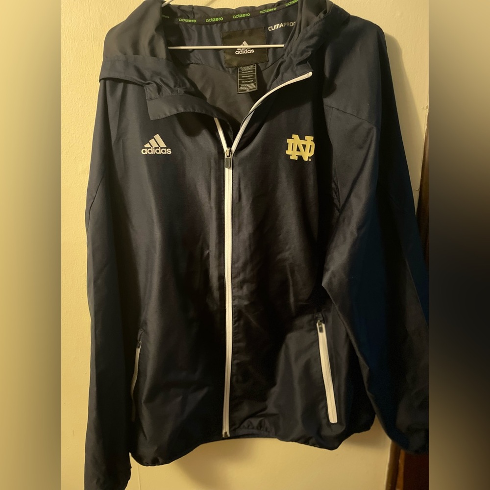 Adidas Notre Dame Mens Winderbreaker AdiZero Climaproof Large Hoodie Zipped.